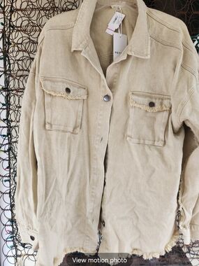 HEYSON Cream/Khaki Frayed-Trim Jean Jacket NWT 1X